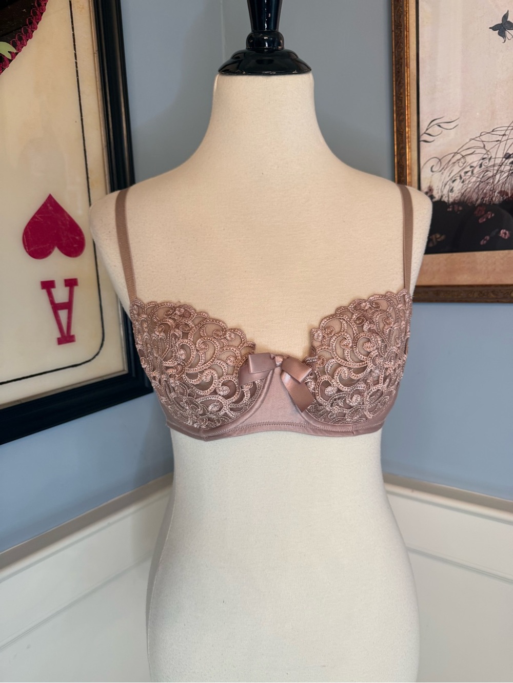 Victoria's Secret Vintage Y2K Taupe Lace Balconette Bra Sz 36C